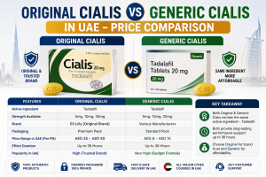 Image ALT Text: Original Cialis vs Generic Cialis price comparison infographic in UAE